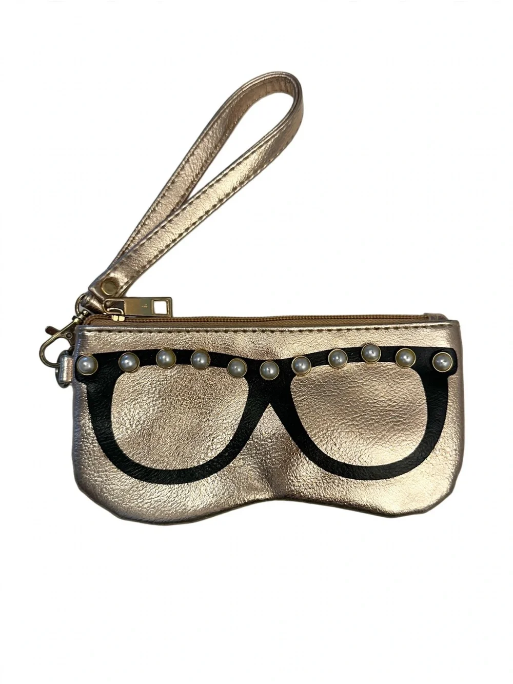 Pearl-Trim Metallic Pink Wristlet Sunglasses Pouch